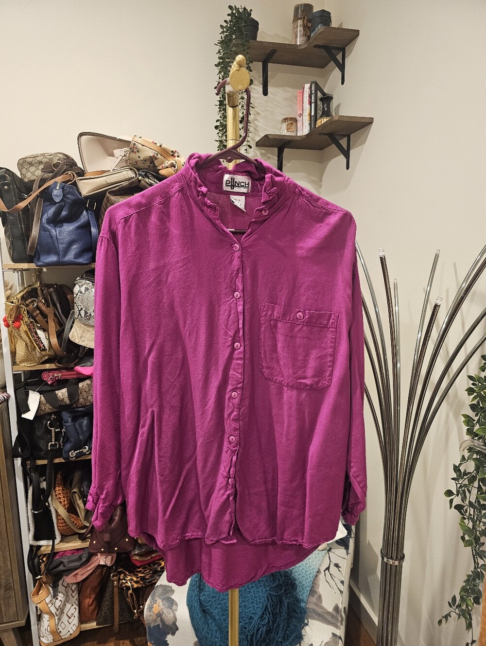 Vintage Fuchsia Button-Up Men's Shirt